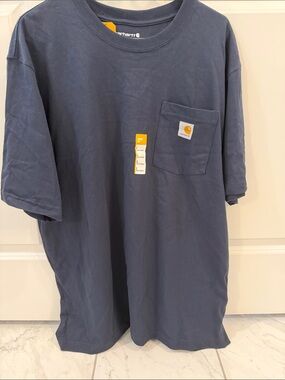 Carhartt Men’s Navy Short-Sleeve Pocket Tee with Logo Patch